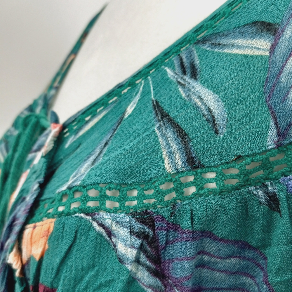 ODDY NWT Boho Tassel Tie Detail Floral Balloon Sleeve Peasant Style Tunic Top 1X - Picture 9 of 15
